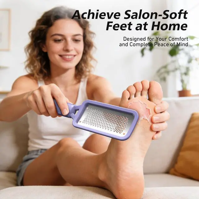 Alt view image 2 of 7 - Professional Foot File & Callus Remover - Stainless Steel Foot Rasp & Metal Feet Scrubber, Pedicure Tool for Hard Skin & Dead Skin Removal, Cracked Heel Repair for Baby Soft Feet (Purple)