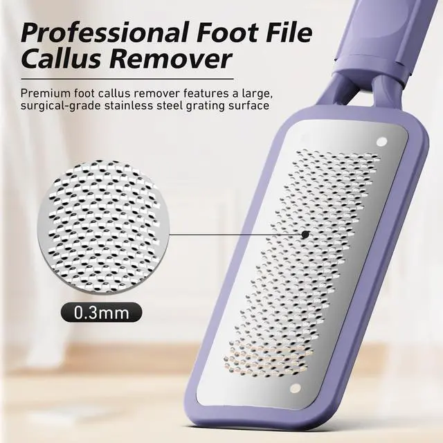 Alt view image 4 of 7 - Professional Foot File & Callus Remover - Stainless Steel Foot Rasp & Metal Feet Scrubber, Pedicure Tool for Hard Skin & Dead Skin Removal, Cracked Heel Repair for Baby Soft Feet (Purple)