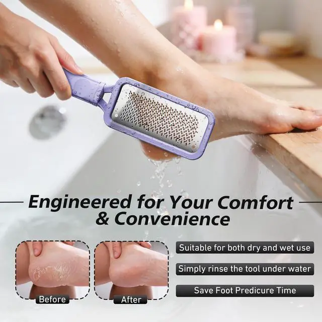 Alt view image 6 of 7 - Professional Foot File & Callus Remover - Stainless Steel Foot Rasp & Metal Feet Scrubber, Pedicure Tool for Hard Skin & Dead Skin Removal, Cracked Heel Repair for Baby Soft Feet (Purple)