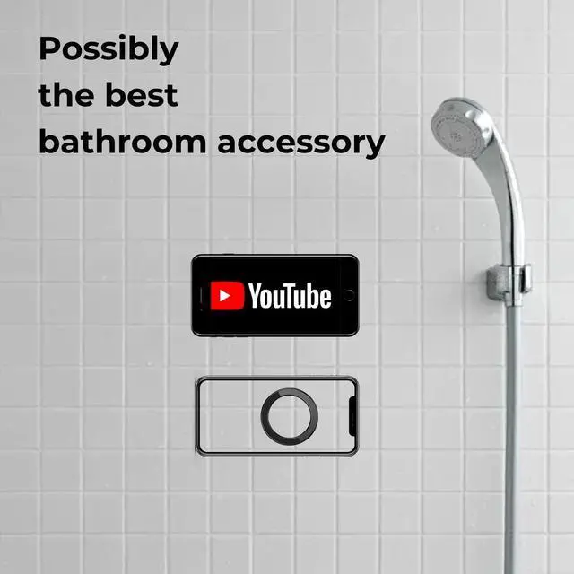 Alt view image 4 of 7 - Magnetic Phone Wall Mount Hands-Free Shower Mirror Holder & Car Sticker Stand, Compatible with iPhone 17 16 15 14 13 12 Pro Max Mini (Black)