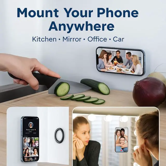 Alt view image 3 of 7 - Magnetic Phone Wall Mount Hands-Free Shower Mirror Holder & Car Sticker Stand, Compatible with iPhone 17 16 15 14 13 12 Pro Max Mini (Black)