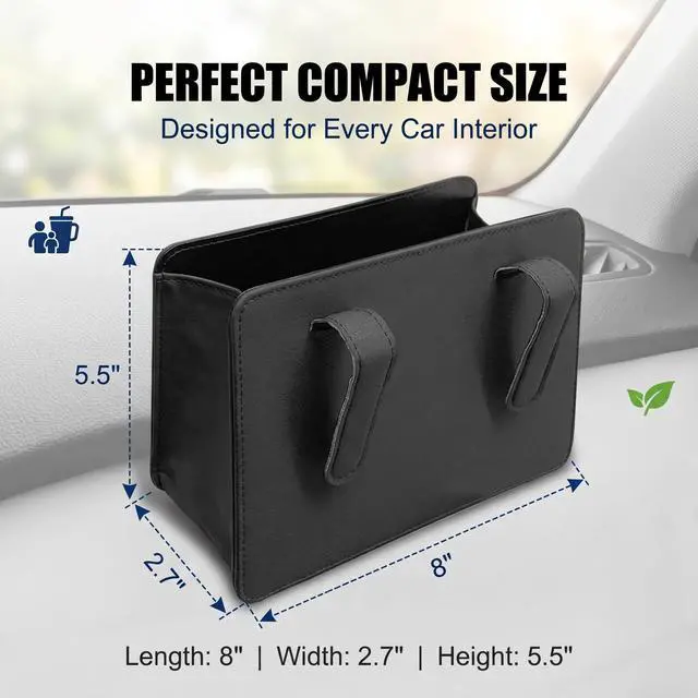 Alt view image 2 of 6 - Car Trash Can, Leather Waterproof Multifunctional Organizer, Foldable Hanging Storage Bin with Metal Back Clip, Interior Accessory for Door & Center Console & Seat Back (Black)