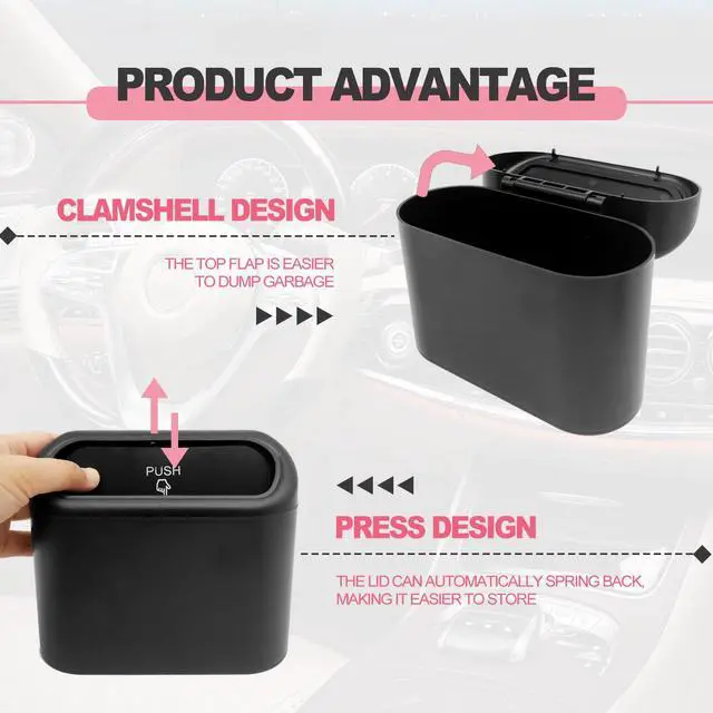 Alt view image 3 of 7 - Car Trash Can with Lid Leakproof Mini Vehicle Trash Bin and One Roll Plastic Trash Bag Automotive Garbage Container Bin for Vehicle Home Office (Black)