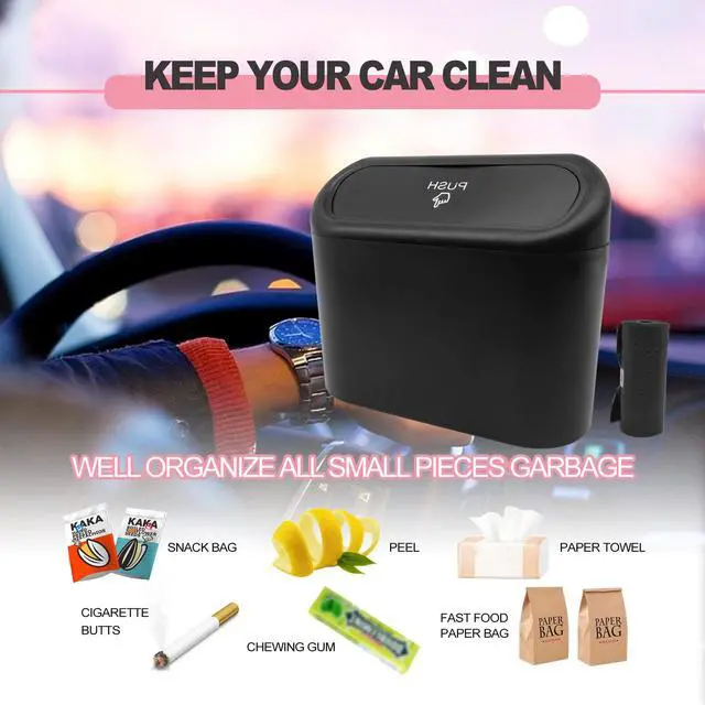 Alt view image 7 of 7 - Car Trash Can with Lid Leakproof Mini Vehicle Trash Bin and One Roll Plastic Trash Bag Automotive Garbage Container Bin for Vehicle Home Office (Black)