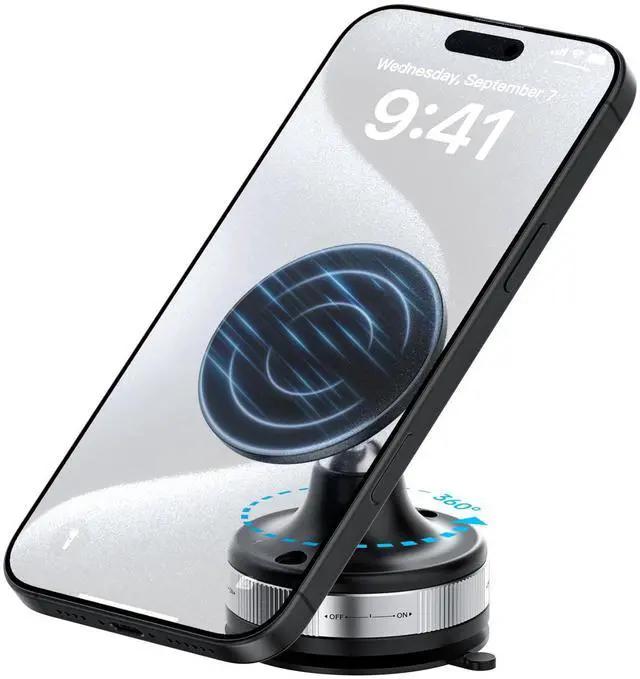 Main image of Vacuum Magnetic Car Phone Holder/Mount/Stand with Ultra Strong Suction Cup, 360°Rotating Gym/Shower Cellphone Holder Fit for MagSafe iPhone 12/13/14/15/16 Pro Max & All Smartphones