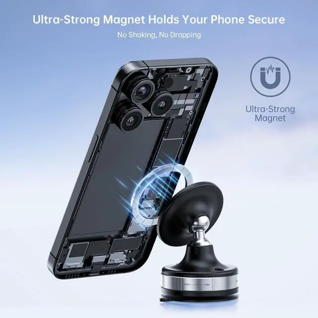 Alt view image 5 of 7 - Vacuum Magnetic Car Phone Holder/Mount/Stand with Ultra Strong Suction Cup, 360°Rotating Gym/Shower Cellphone Holder Fit for MagSafe iPhone 12/13/14/15/16 Pro Max & All Smartphones