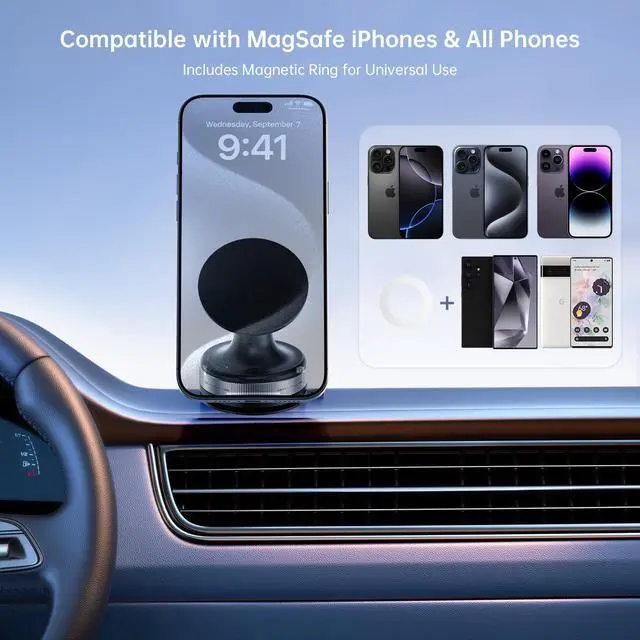 Alt view image 7 of 7 - Vacuum Magnetic Car Phone Holder/Mount/Stand with Ultra Strong Suction Cup, 360°Rotating Gym/Shower Cellphone Holder Fit for MagSafe iPhone 12/13/14/15/16 Pro Max & All Smartphones