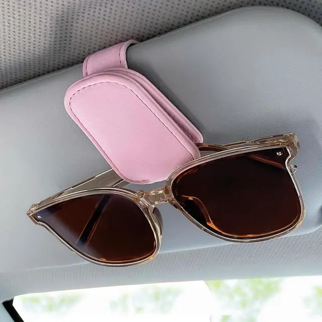 Main image of Sunglasses Holders for Car Visor, Magnetic Leather Glasses Eyeglass Clip for Car, Ticket Card Clip Sunglasses Mount, Car Visor Accessories Gadgets (1, Pink)