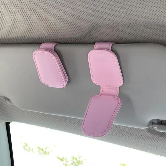 Alt view image 2 of 6 - Sunglasses Holders for Car Visor, Magnetic Leather Glasses Eyeglass Clip for Car, Ticket Card Clip Sunglasses Mount, Car Visor Accessories Gadgets (1, Pink)