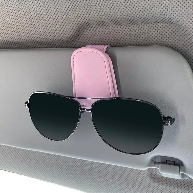 Alt view image 5 of 6 - Sunglasses Holders for Car Visor, Magnetic Leather Glasses Eyeglass Clip for Car, Ticket Card Clip Sunglasses Mount, Car Visor Accessories Gadgets (1, Pink)