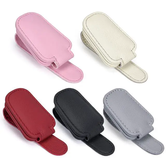 Alt view image 6 of 6 - Sunglasses Holders for Car Visor, Magnetic Leather Glasses Eyeglass Clip for Car, Ticket Card Clip Sunglasses Mount, Car Visor Accessories Gadgets (1, Pink)