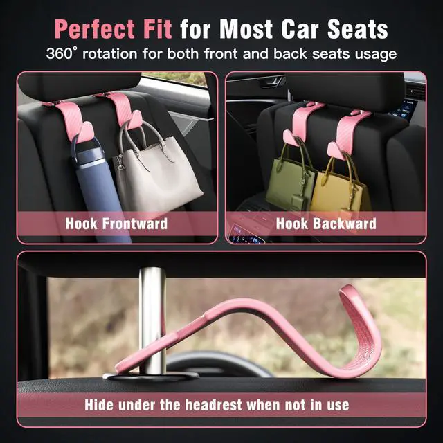 Alt view image 3 of 6 - 4-Pack Car Headrest Hooks Holds 55lbs Seat Storage Organizer for Bags