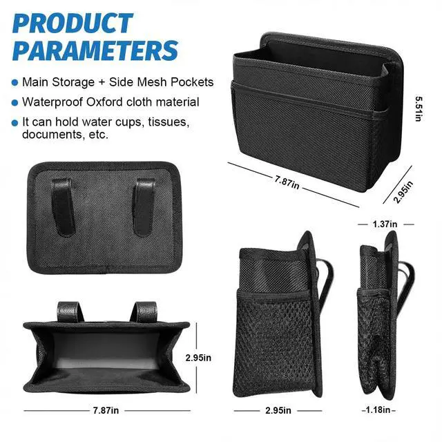 Alt view image 2 of 6 - Car Trash Can, Waterproof Oxford Cloth Vehicle Dustbin Garbage Organizer Holder with One Roll Trash Bag, Foldable Automotive Interior Hanging Storage Box Container, Universal Fit (Black)