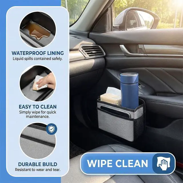 Alt view image 5 of 6 - Car Trash Can, Waterproof Oxford Cloth Vehicle Dustbin Garbage Organizer Holder with One Roll Trash Bag, Foldable Automotive Interior Hanging Storage Box Container, Universal Fit (Black)