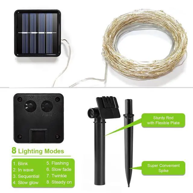 Alt view image 2 of 7 - Solar String Lights Outdoor, 66 Feet 200 LEDs 8 Modes Solar Fairy Lights for Outside, Waterproof Outdoor Light for Patio Yard Christmas Tree Halloween Wedding Party Decorations, Cool White