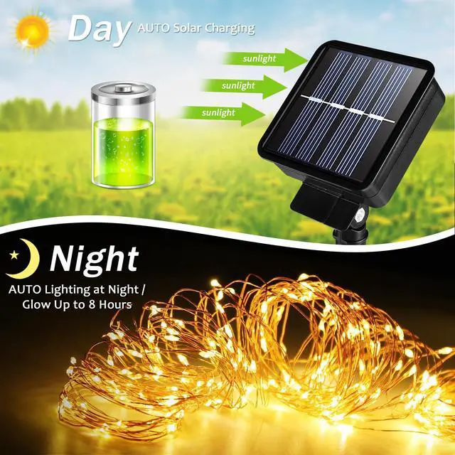 Alt view image 3 of 7 - Solar String Lights Outdoor, 66 Feet 200 LEDs 8 Modes Solar Fairy Lights for Outside, Waterproof Outdoor Light for Patio Yard Christmas Tree Halloween Wedding Party Decorations, Cool White