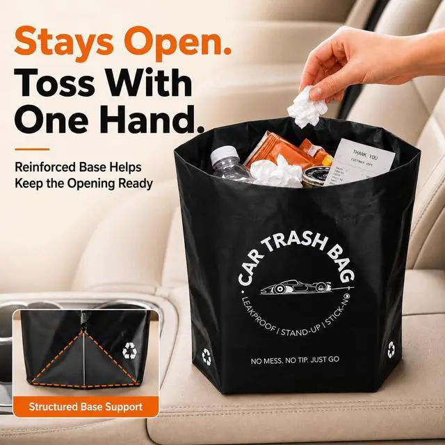 Alt view image 2 of 7 - Disposable Car Trash Bags, Stand-Up & Stick-On Car Trash Can Alternative