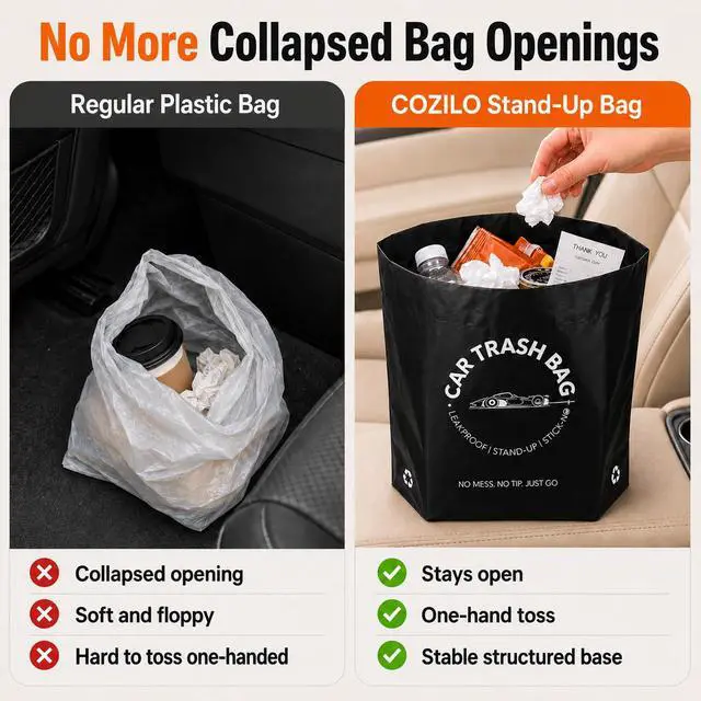 Alt view image 3 of 7 - Disposable Car Trash Bags, Stand-Up & Stick-On Car Trash Can Alternative