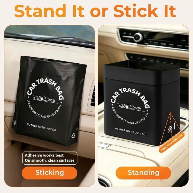 Alt view image 4 of 7 - Disposable Car Trash Bags, Stand-Up & Stick-On Car Trash Can Alternative