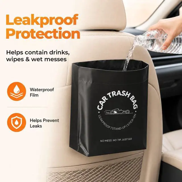 Alt view image 6 of 7 - Disposable Car Trash Bags, Stand-Up & Stick-On Car Trash Can Alternative