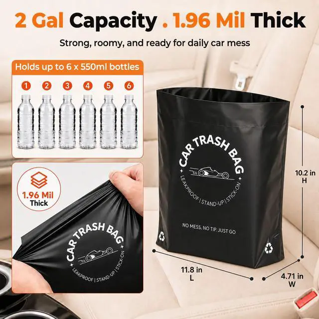 Alt view image 7 of 7 - Disposable Car Trash Bags, Stand-Up & Stick-On Car Trash Can Alternative
