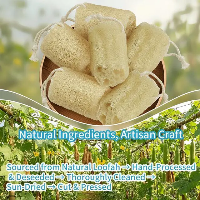 Alt view image 2 of 6 - Natural Loofah Exfoliating Body Sponge Scrubber, Plant-Based Organic Loofa Luffa for Men & Women Skin Care Bath Shower Cleaning Back & Fac, Natural Sponges for Dishes (4", Count, 6.0)