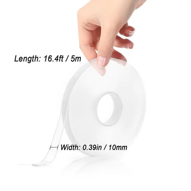Alt view image 2 of 6 - Transparent Nano Double-Sided Tape Heavy Duty, 16.4ft Clear Strong Sticky Adhesive Mounting Tape, Narrow Waterproof Decorative Acrylic Gel Tape for Wall, Poster, Photos, Hanging Decoration Craft, DIY