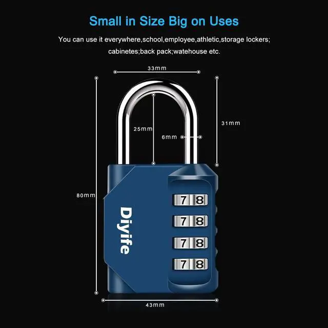 Alt view image 3 of 7 - Combination Lock, 4 Digit Outdoor Waterproof Padlock for Lockers