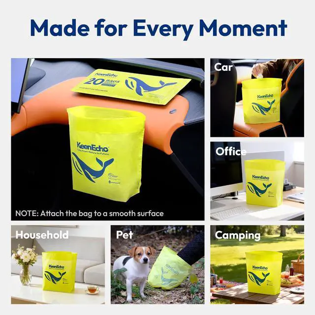 Alt view image 3 of 7 - Disposable Car Garbage Bin Bags, Vomit Trash Bags made with Recycled Plastic Bottles for Boat, Plane, Travel, Camping, Bedroom, Study Room, Office and Car, 20 pcs