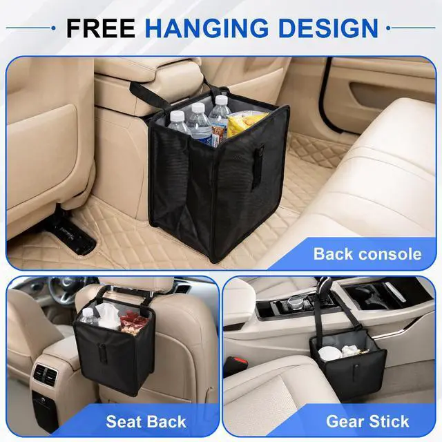 Alt view image 2 of 5 - Car Trash Can, Foldable Hanging Car Trash Bag, 2 Gallon Leakproof Waterproof Auto Garbage Bag with Liner, Collapsible Car Interior Accessories Essentials for SUV Truck RV, Black