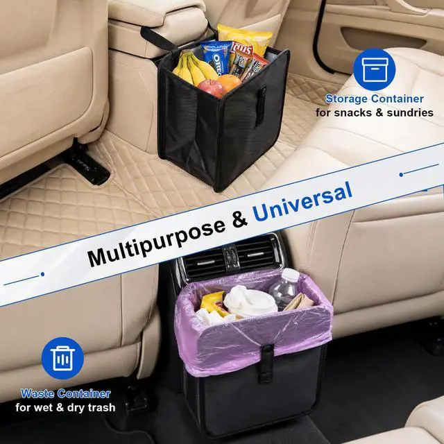 Alt view image 4 of 5 - Car Trash Can, Foldable Hanging Car Trash Bag, 2 Gallon Leakproof Waterproof Auto Garbage Bag with Liner, Collapsible Car Interior Accessories Essentials for SUV Truck RV, Black