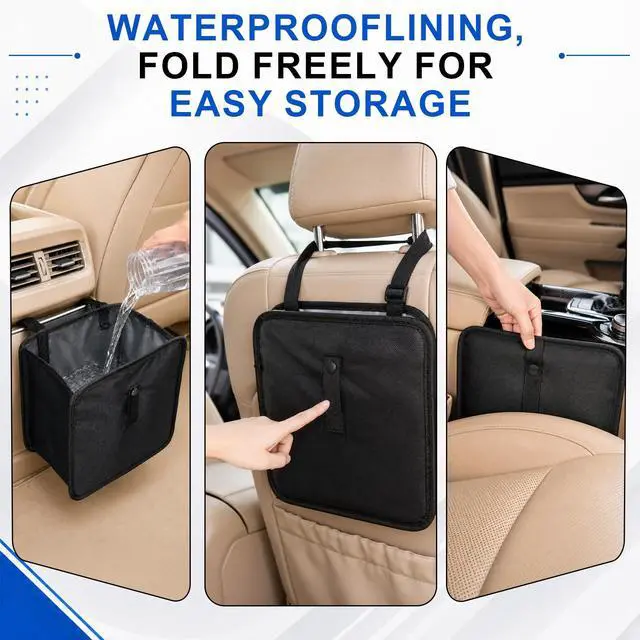 Alt view image 5 of 5 - Car Trash Can, Foldable Hanging Car Trash Bag, 2 Gallon Leakproof Waterproof Auto Garbage Bag with Liner, Collapsible Car Interior Accessories Essentials for SUV Truck RV, Black