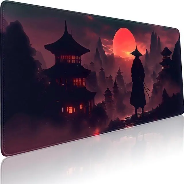 Main image of Moonlight Japanese Samurai Anime Mouse Pad Gaming Mousepad Non-Slip Rubber Base Keyboard Pad Desk Mat for Home Office, 31.5 x 11.8 in