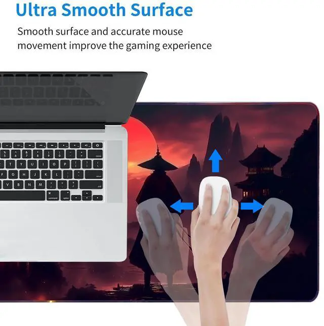 Alt view image 3 of 7 - Moonlight Japanese Samurai Anime Mouse Pad Gaming Mousepad Non-Slip Rubber Base Keyboard Pad Desk Mat for Home Office, 31.5 x 11.8 in