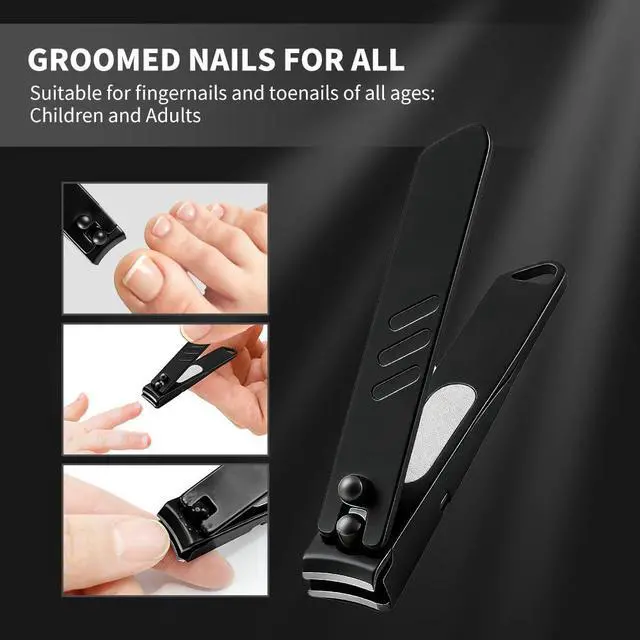 Alt view image 7 of 7 - Nail Clippers for Men & Women with Catcher No Splash, Self-Collecting Premium Steel Clippers for Fingernails & Toenails, Built-in Nail File, Ideal Gifts for Men, Stocking Stuffer Gift