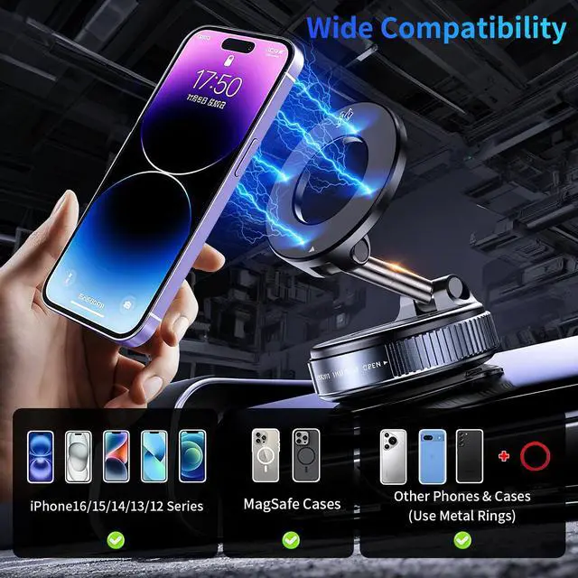 Alt view image 5 of 7 - Magnetic Car Phone Holder for Magsafe, Vacuum Magnetic Phone Mount