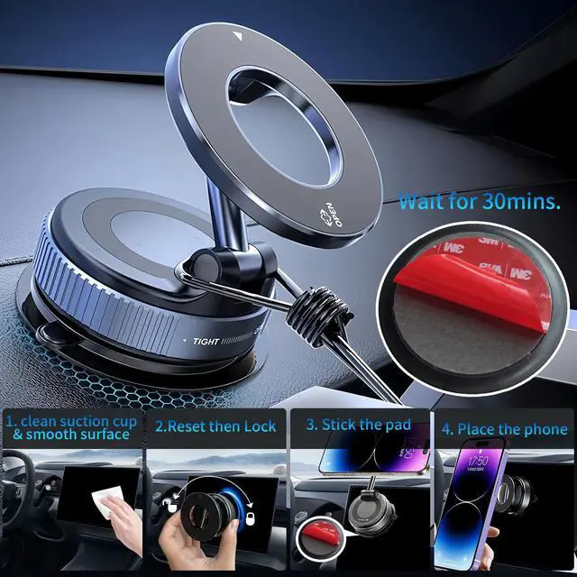 Alt view image 7 of 7 - Magnetic Car Phone Holder for Magsafe, Vacuum Magnetic Phone Mount