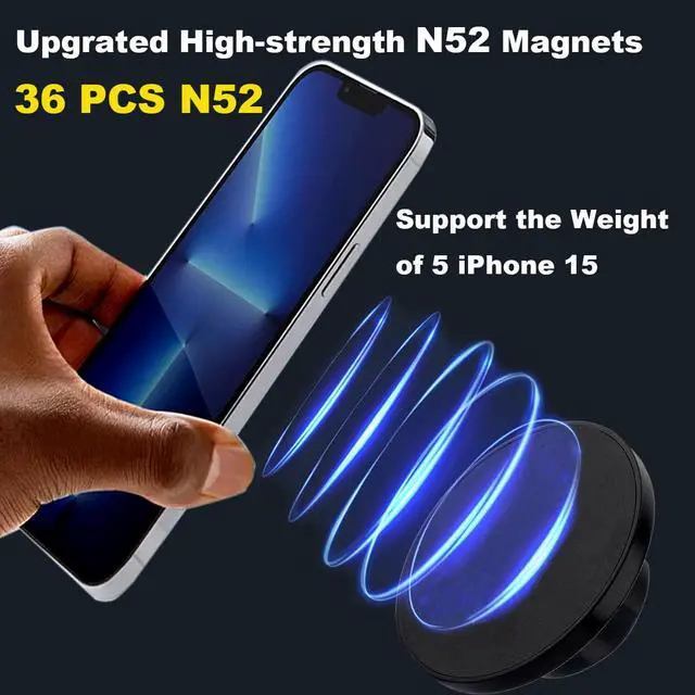 Alt view image 4 of 6 - Magnetic Cell Phone Holder Car Mount with 17mm Ball Extender for MagSafe for iPhone 16 15 14 13 12 Series, Other Phones (Upgraded 36PCS Magnets)