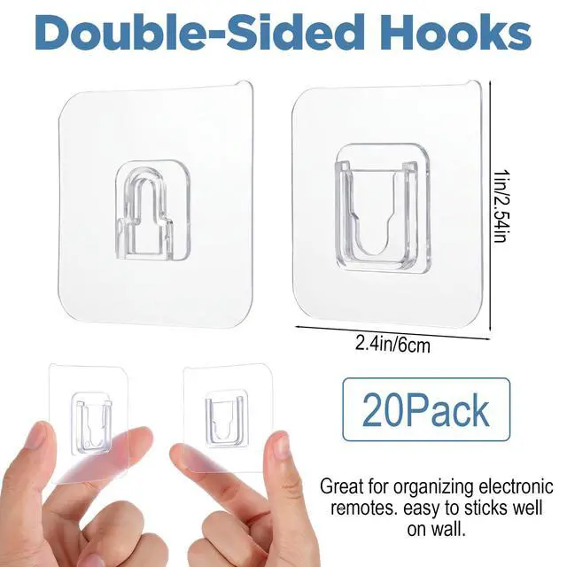 Alt view image 2 of 7 - 20 Pack Clear PVC Heavy Duty Double Sided Adhesive Wall Hooks | No Drill Self-Adhesive Hanging Hooks, Practical Storage Organizer for Home, Office, and RV Decor Items