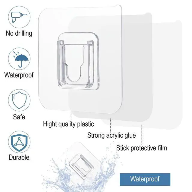 Alt view image 3 of 7 - 20 Pack Clear PVC Heavy Duty Double Sided Adhesive Wall Hooks | No Drill Self-Adhesive Hanging Hooks, Practical Storage Organizer for Home, Office, and RV Decor Items