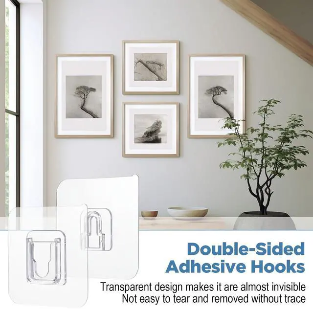 Alt view image 7 of 7 - 20 Pack Clear PVC Heavy Duty Double Sided Adhesive Wall Hooks | No Drill Self-Adhesive Hanging Hooks, Practical Storage Organizer for Home, Office, and RV Decor Items
