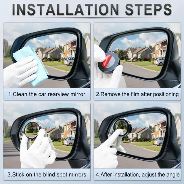 Alt view image 5 of 6 - 2PCS Round Blind Spot Mirror, HD Glass and ABS Housing Convex Wide Angle Rearview Mirror with Adjustable Stick for Universal Car, Black