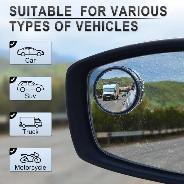 Alt view image 6 of 6 - 2PCS Round Blind Spot Mirror, HD Glass and ABS Housing Convex Wide Angle Rearview Mirror with Adjustable Stick for Universal Car, Black