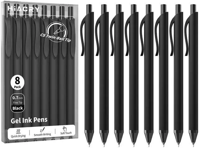 Main image of 8 Pcs Gel Pens, Quick-Dry Long Lasting Ink, 0.7 mm Fine Point Black | Smooth Writing Retractable Pens, No Bleed No Smear, Note Taking, Journaling, School Office Supplies Home Daily Use Work