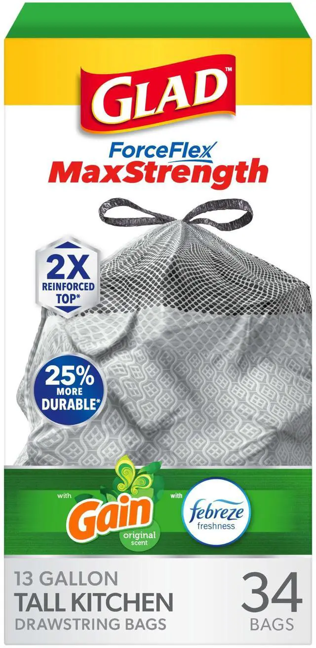 Main image of ForceFlex MaxStrength Tall Kitchen Trash Bags, 13 Gal, Gain Original, 34 Ct (Pack May Vary)