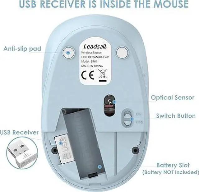 Alt view image 4 of 5 - Wireless Mouse for Laptop, 2.4GHz Silent USB Mouse, Slim Optical Mouse with 3 Buttons, 1600 DPI, Works with Windows, Mac, Chrome OS, Linux