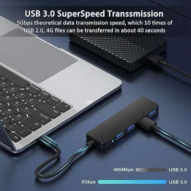 Alt view image 3 of 7 - USB 3.0 Hub, VIENON USB Hub with 4 USB 3.0 Female Ports, USB Splitter USB Extender for PC, Laptop, Xbox, PS4/5, Flash Drive, HDD, Console, Printer, Camera,Keyborad, Mouse-2ft