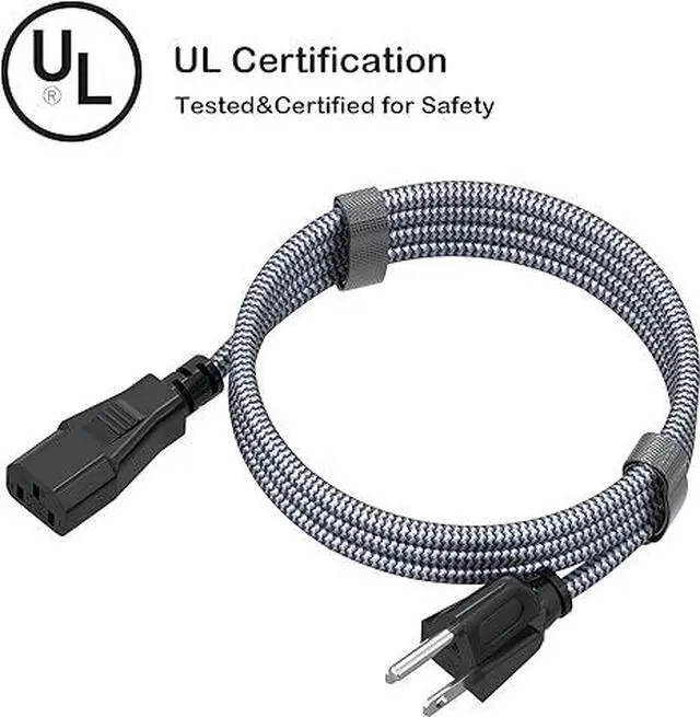 Alt view image 5 of 7 - Power Cord, Goalfish 10A 18AWG AC Power Cable 10FT(3m) Nylon Braided 3 Prong Power Cord Replacement Power Cable UL Certified for Computer, TV, Monitor, Printer, PC, Projector, Power Supply