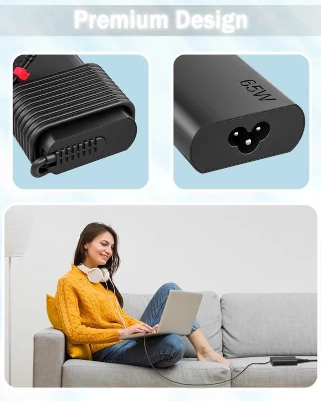 Alt view image 5 of 7 - 65W Slim USB-C Laptop Charger Compatible with Lenovo ThinkPad, Yoga, ThinkBook, Chromebook Computer - Type C Fast Charging Travel Power Cord Ac Adapter