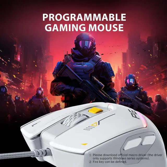 Alt view image 5 of 7 - PG1 Wired Computer Gaming Mouse Ergonomic, 12800 DPI High-Precision, 6 Programmable Buttons, RGB Backlit for Gaming - White Gray